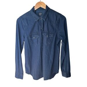 GAP Denim Button Up Shirt Blue‎ Western LayeringSmall Classic NWOT
